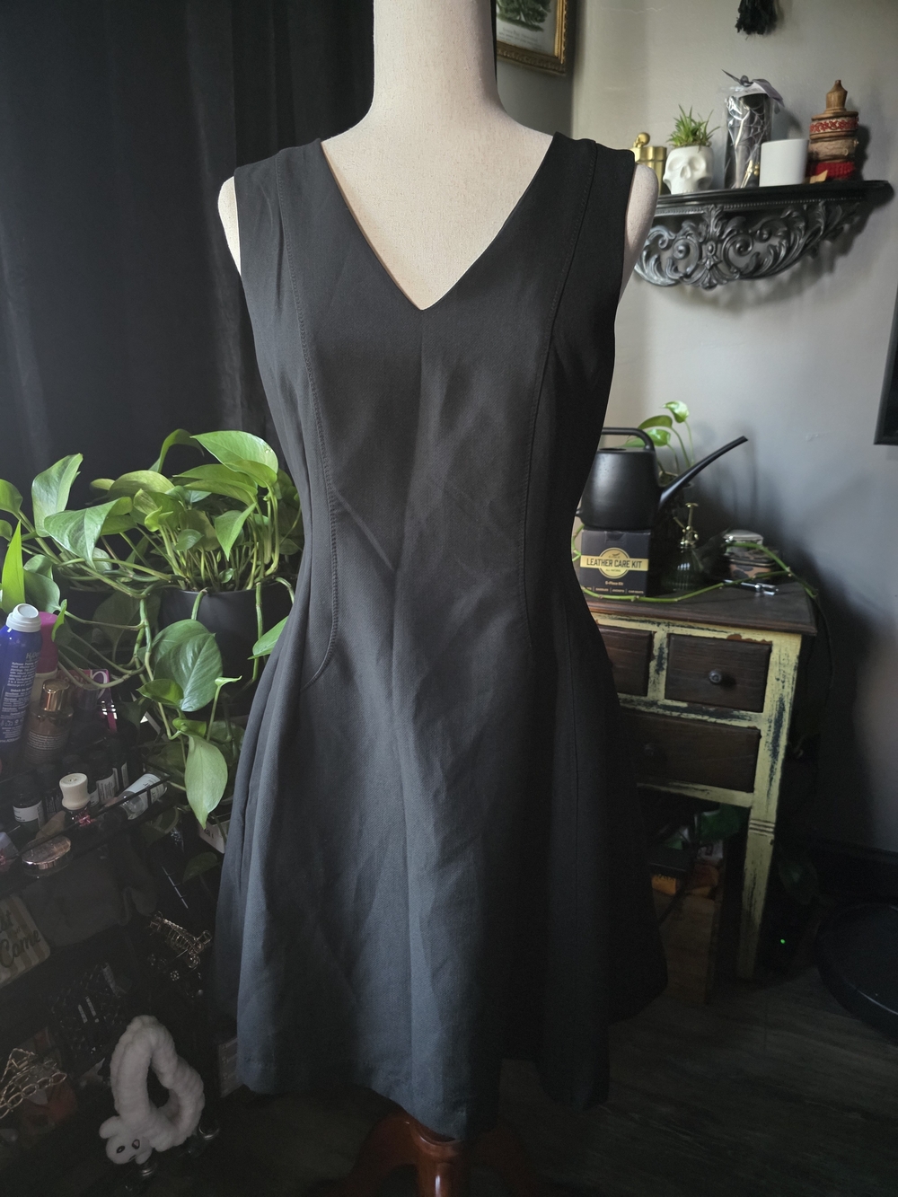 Banana Republic Black V-Neck Fit-and-Flare Dress With Pockets